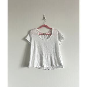 Sundance White Semi-Sheer Cotton Short-Sleeve L Relaxed Breezy Elevated Casual